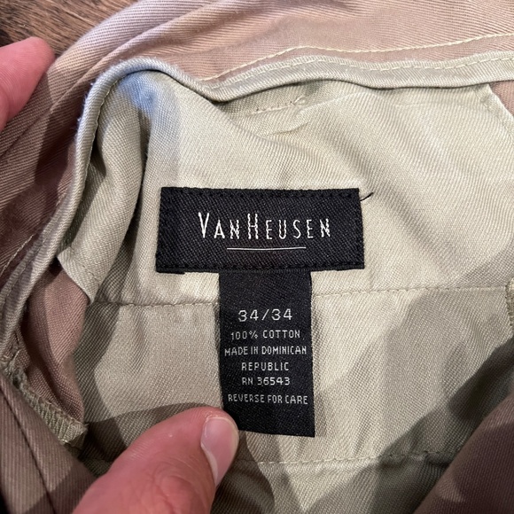 Van Heusen Men’s Dress Pants 34x34 Khaki Flat Front 100% Cotton Casual Work - Picture 5 of 6
